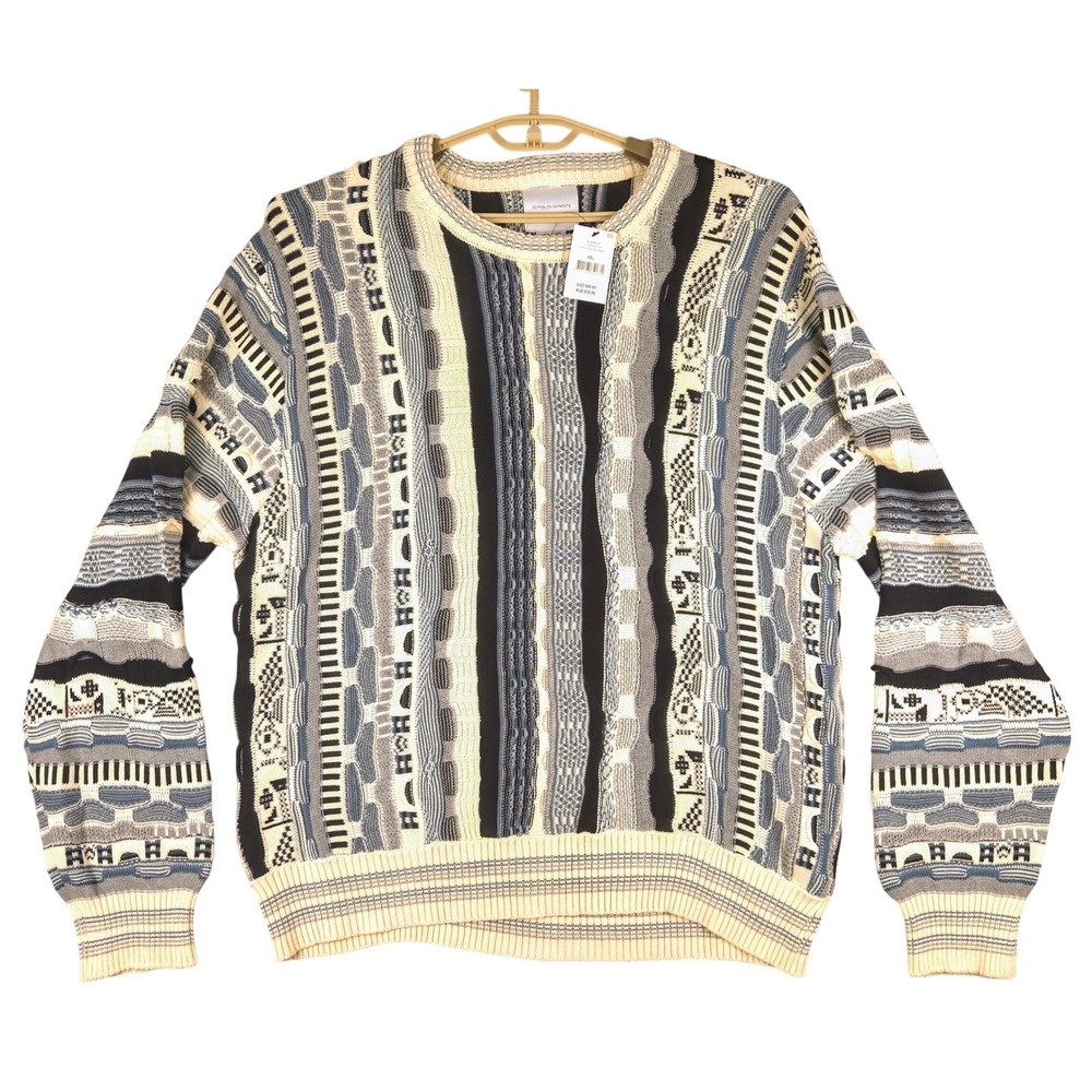 Vintage Cotton On Garments 3D Knit Pattern Sweater‎ Mens XXL Blue Beige